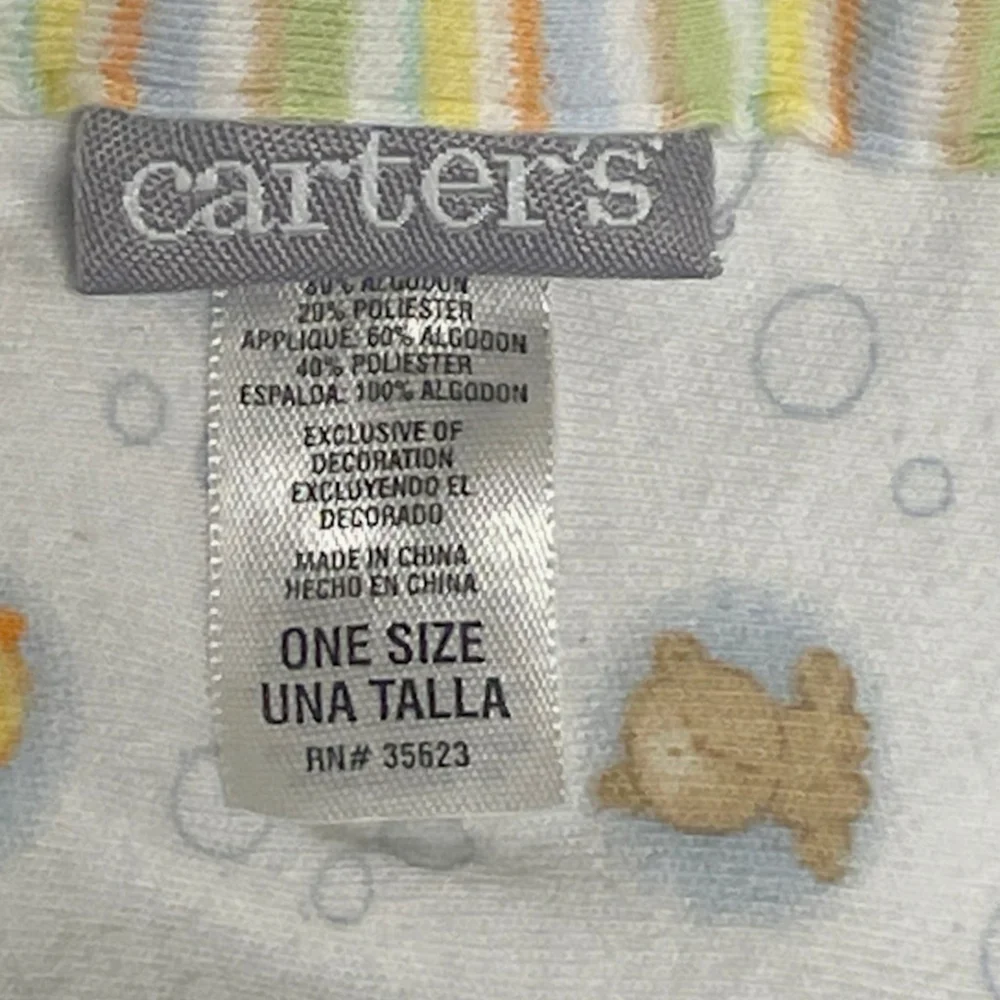 Vintage Carters Bear Duck Frog Bubbles Baby Blanket Yellow Blue Green Reversible